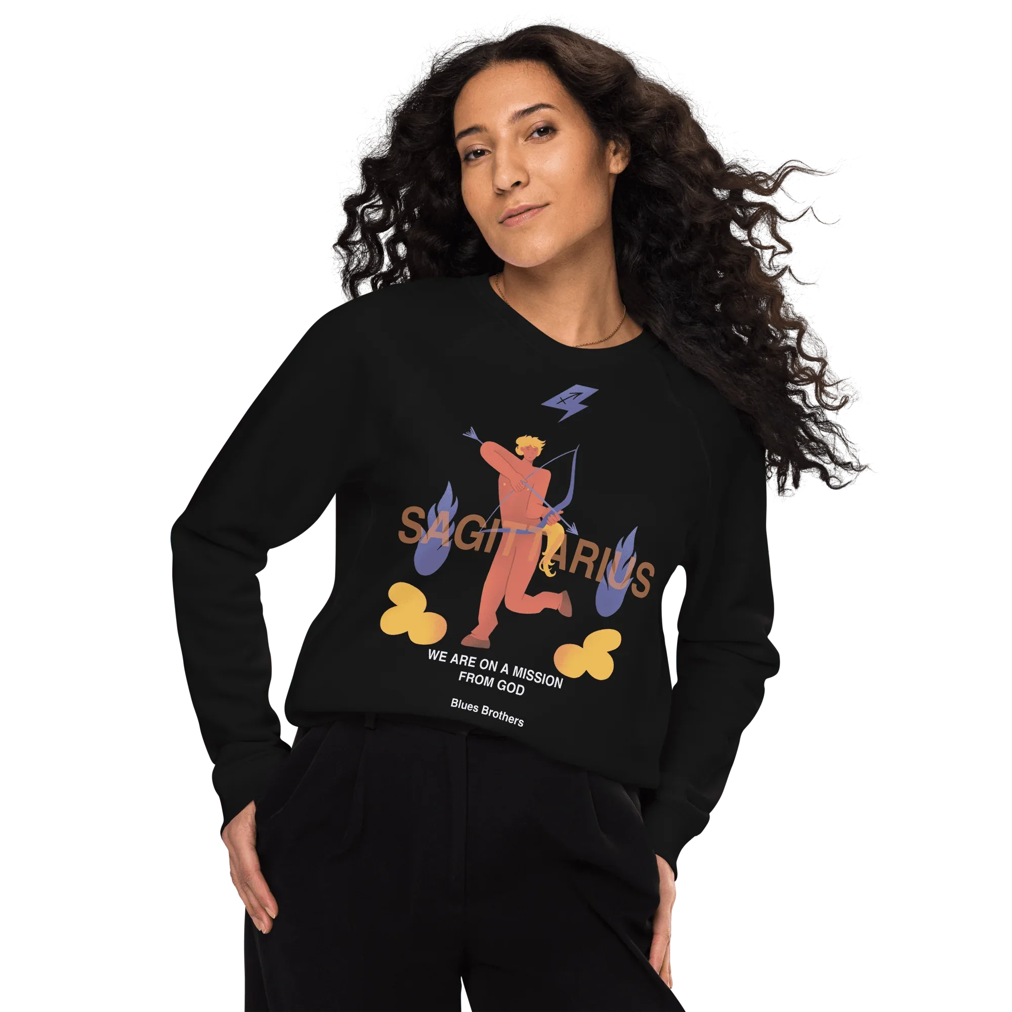 Sagittarius Unisex Organic Raglan Sweatshirt - The Blues Brothers Edition - KOOMQUAT