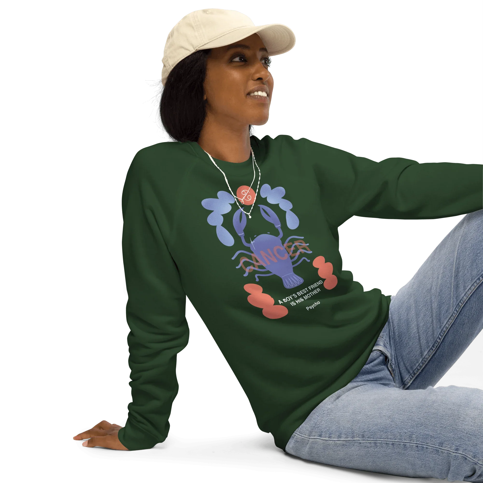 Cancer Unisex Organic Raglan Sweatshirt - Psycho Edition - KOOMQUAT