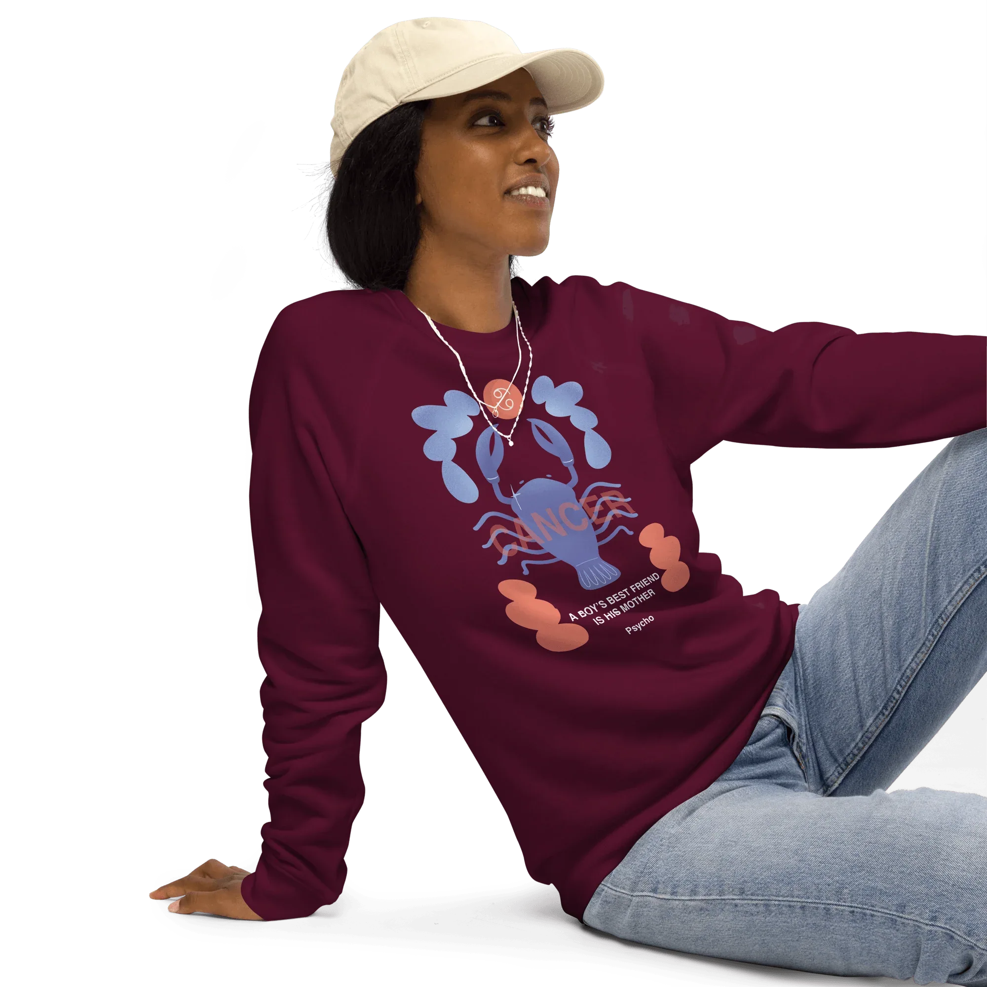 Cancer Unisex Organic Raglan Sweatshirt - Psycho Edition - KOOMQUAT