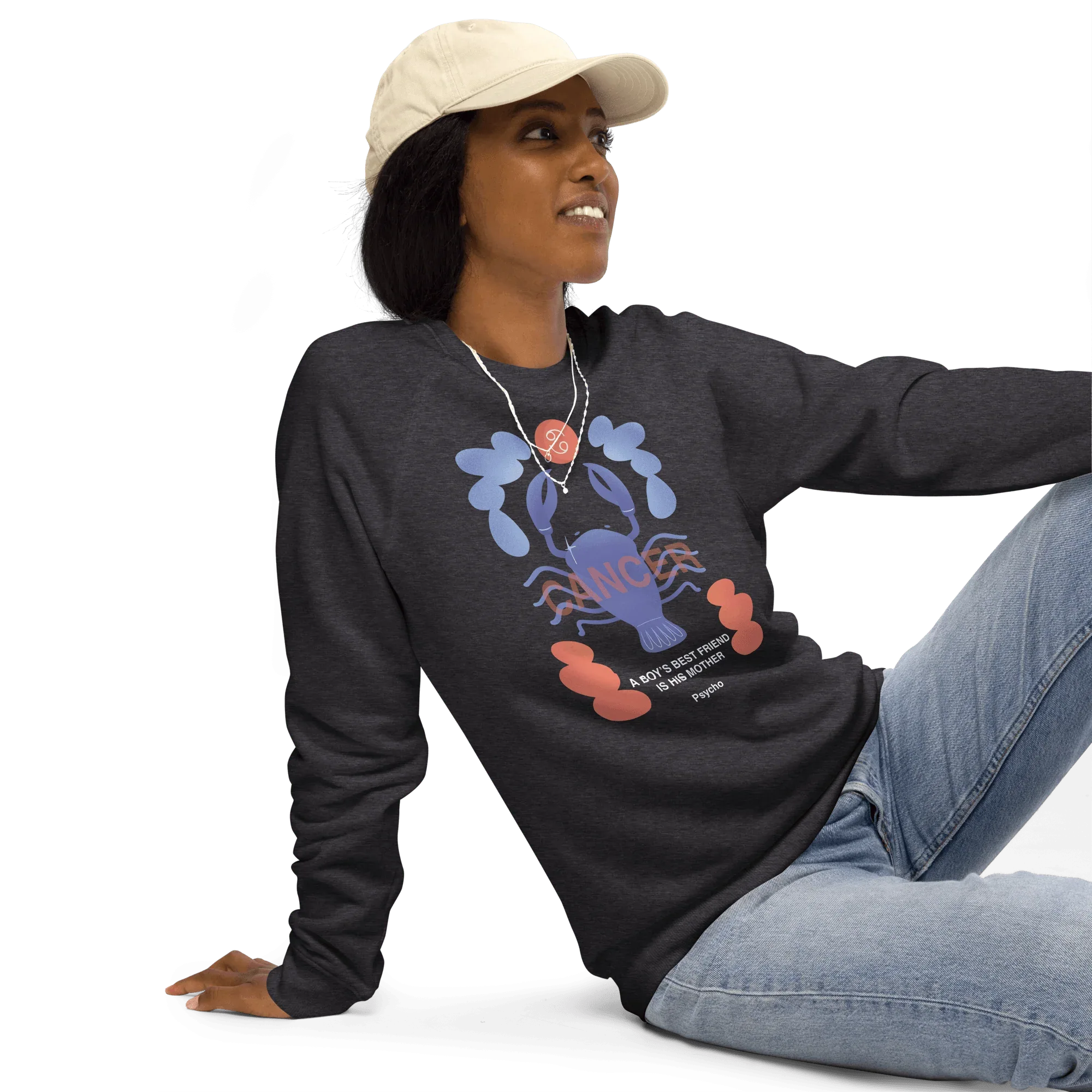 Cancer Unisex Organic Raglan Sweatshirt - Psycho Edition - KOOMQUAT