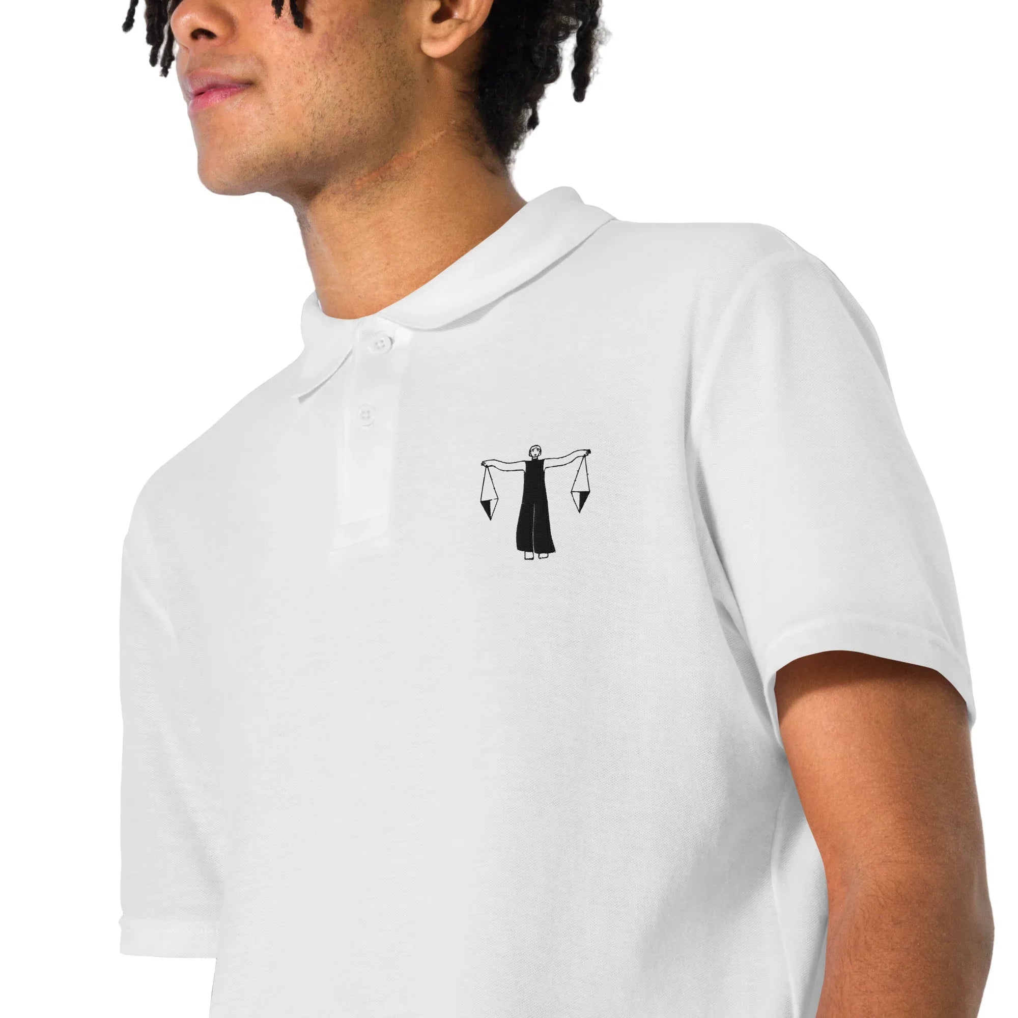 White Libra astrological polo black embroidered - KOOMQUAT