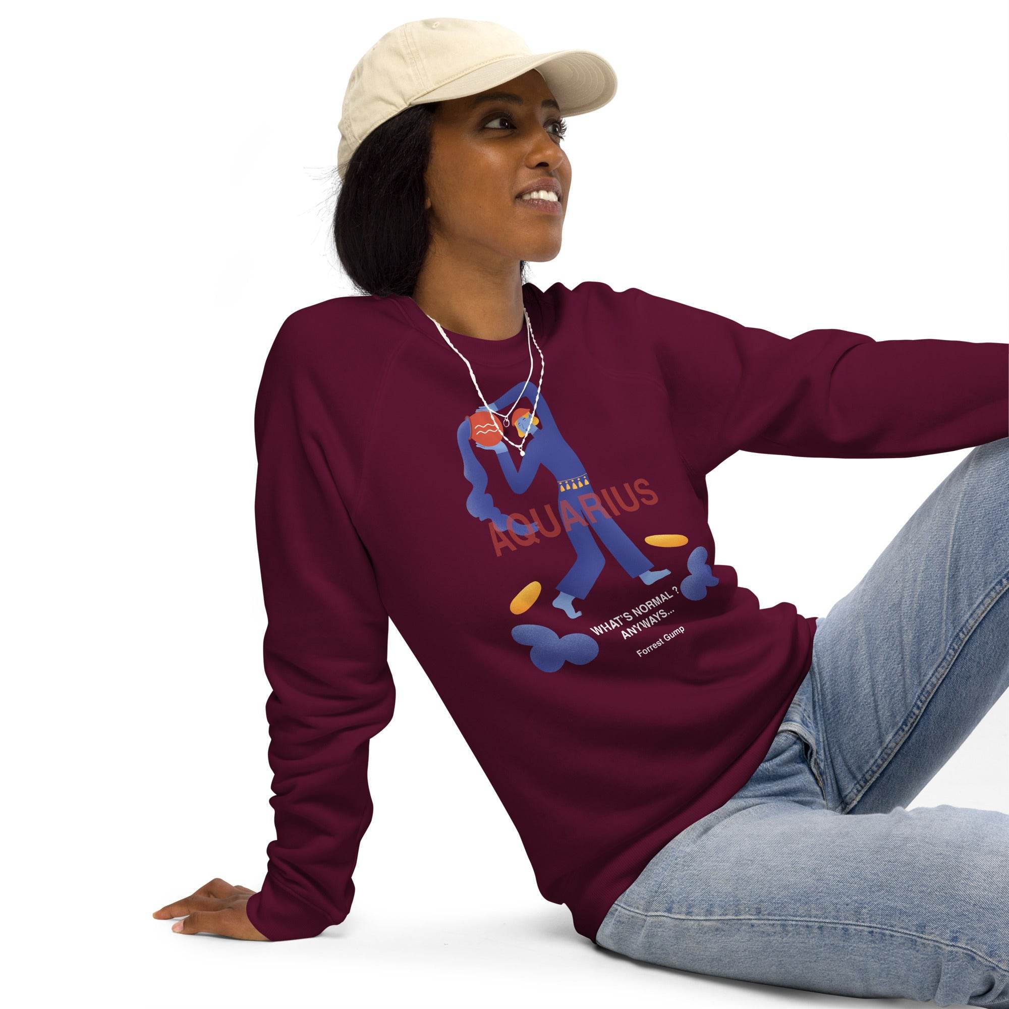 Aquarius Unisex Organic Raglan Sweatshirt - Forrest Gump Edition - 